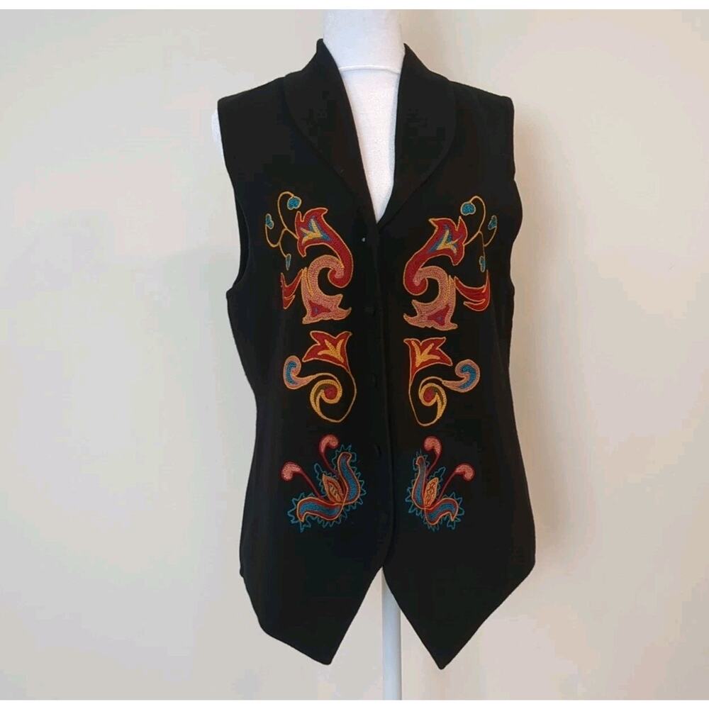 Vintage Andrea Jovine Women's L 100% Wool Vest Embroidery Boho Art